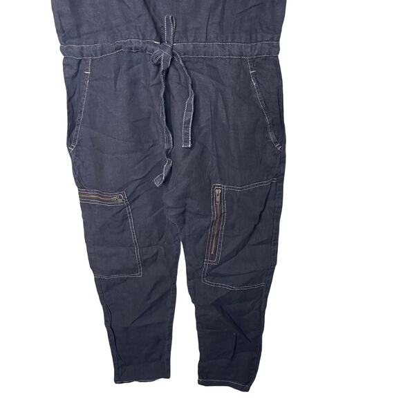 New Current/Elliott Zip Cargo Crop 100% Linen Jumpsuit in Black sz 0 - Picture 5 of 10